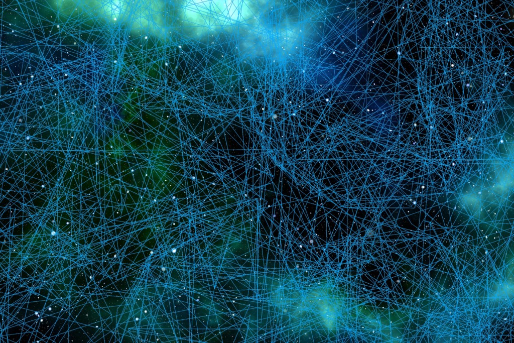 Abstract image of blue lines on a green and blue background. Center for Neural Circuit Mapping