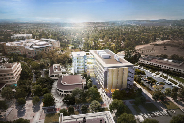 Ariel image of UC Irvine campus building.
